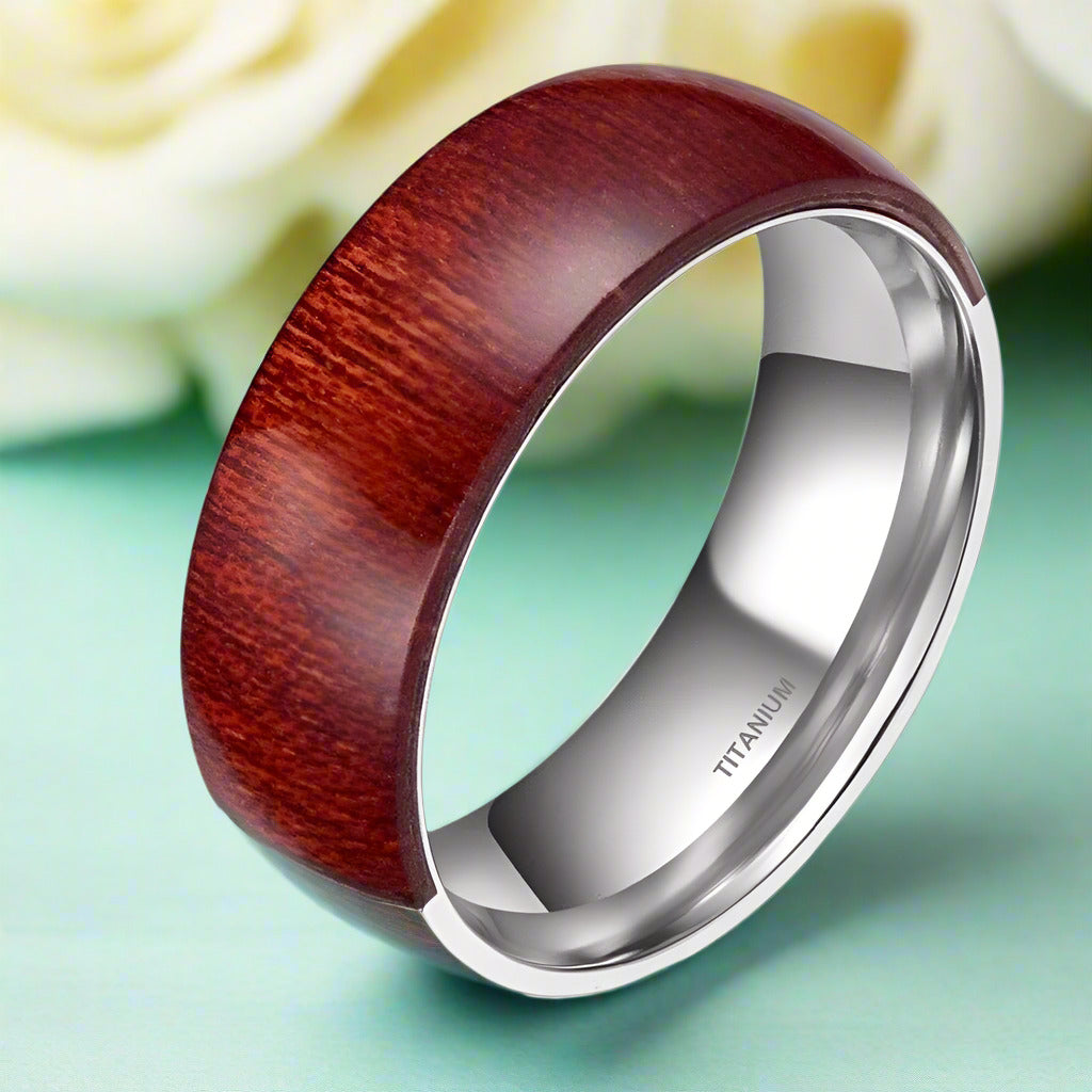 Titanium Men's Wedding Band with Half Wood Inlay-Evani Naomi Jewelry