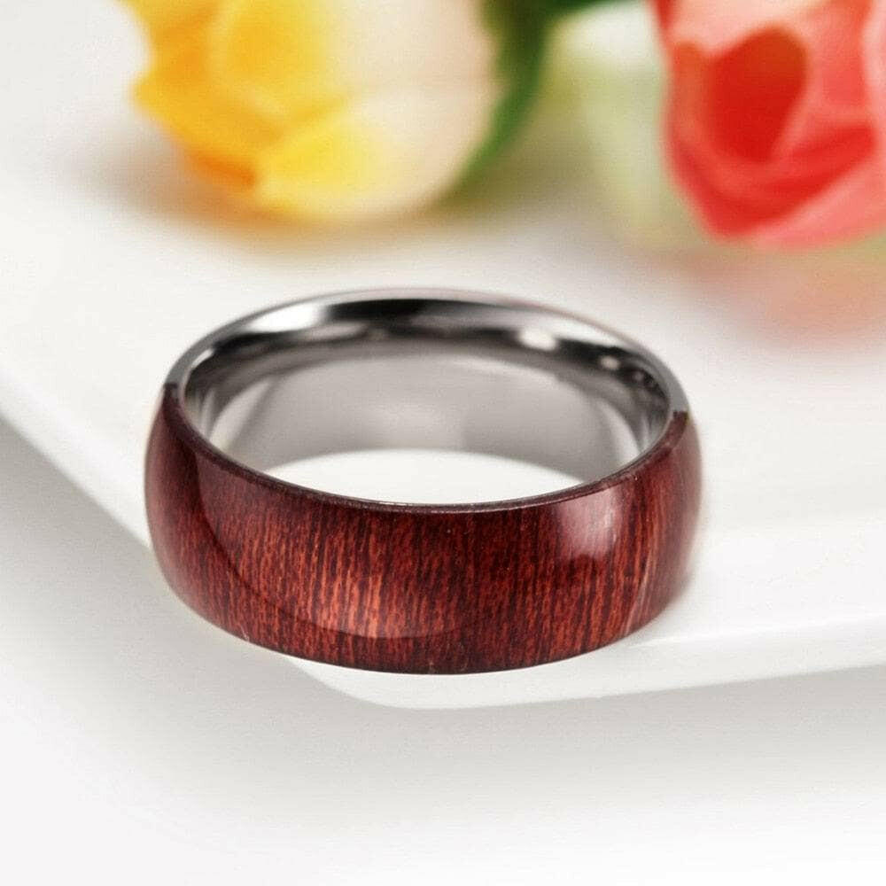 Titanium Men's Wedding Band with Half Wood Inlay-Evani Naomi Jewelry
