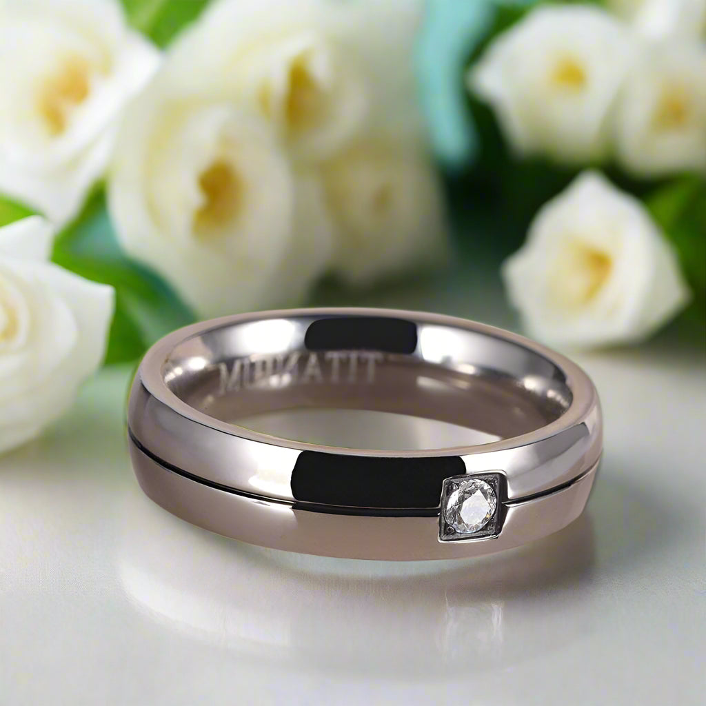 Titanium Wedding Band with Diamond-Evani Naomi Jewelry