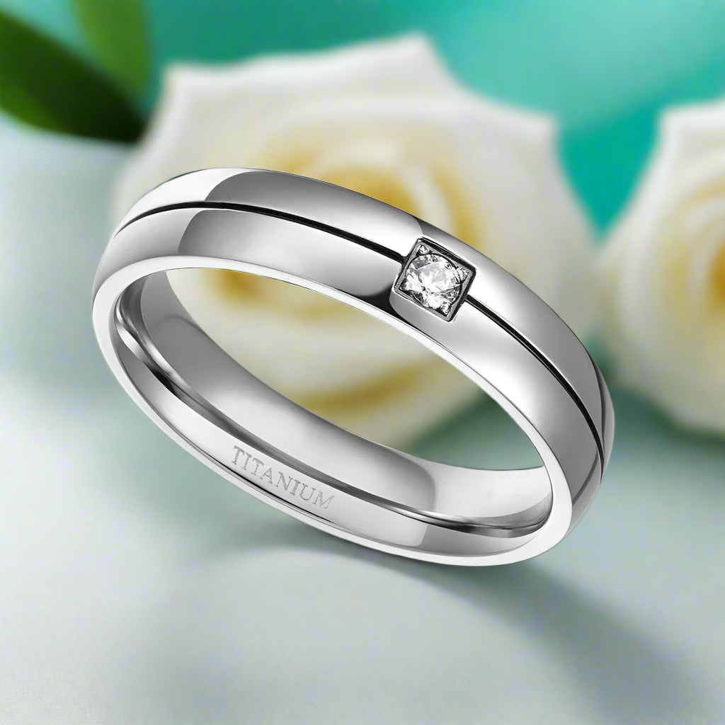 Titanium Wedding Band with Diamond -Evani Naomi Jewelry