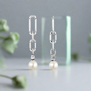 Trendy Pearl Chain Earrings-Evani Naomi Jewelry