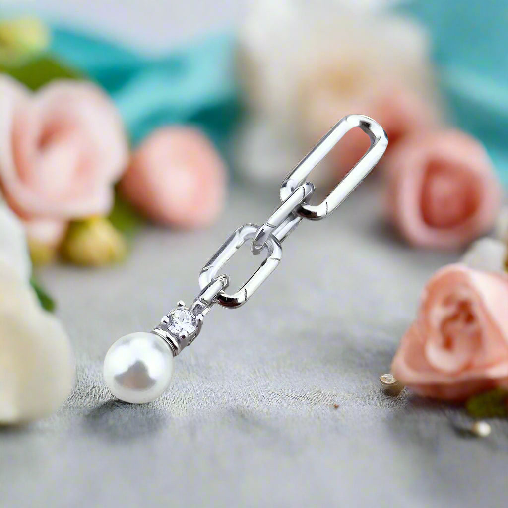 Trendy Pearl Chain Earrings-Evani Naomi Jewelry