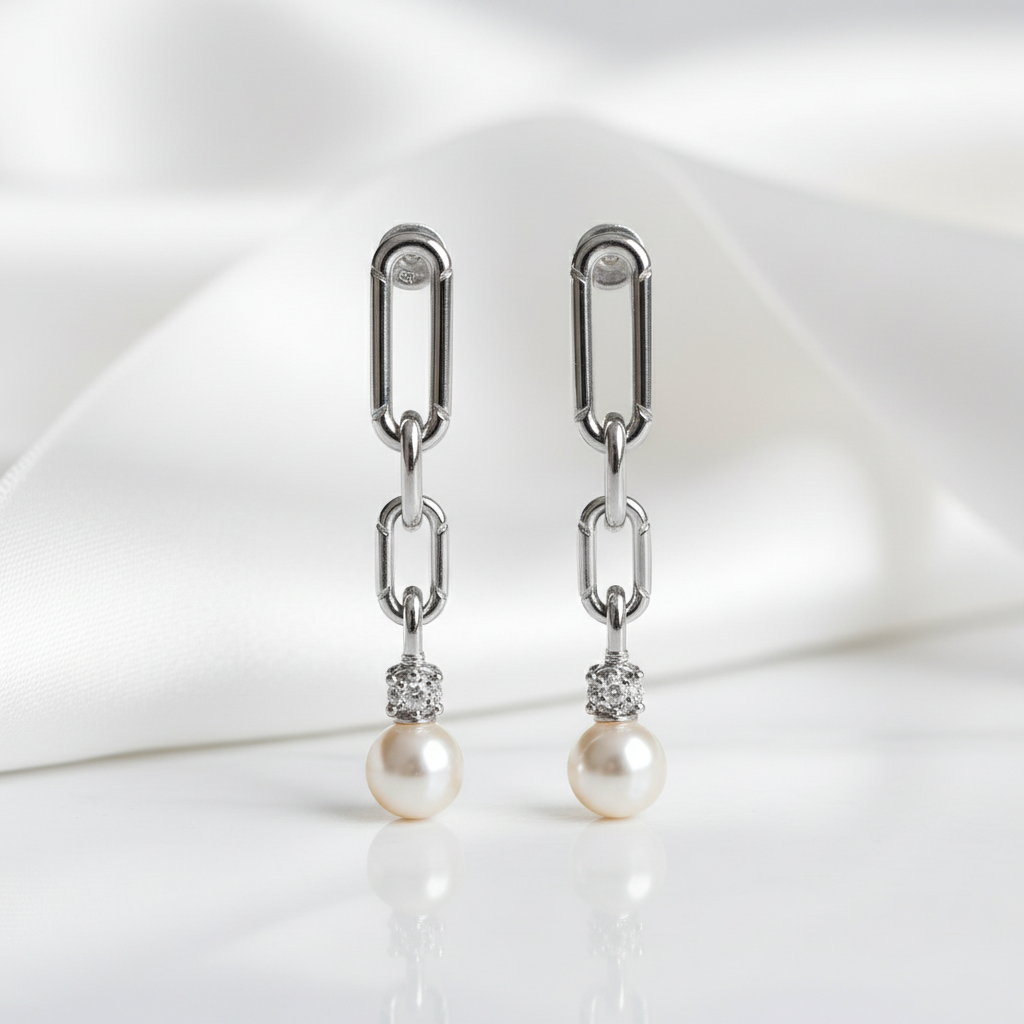 Trendy Pearl Chain Earrings-Evani Jewelry