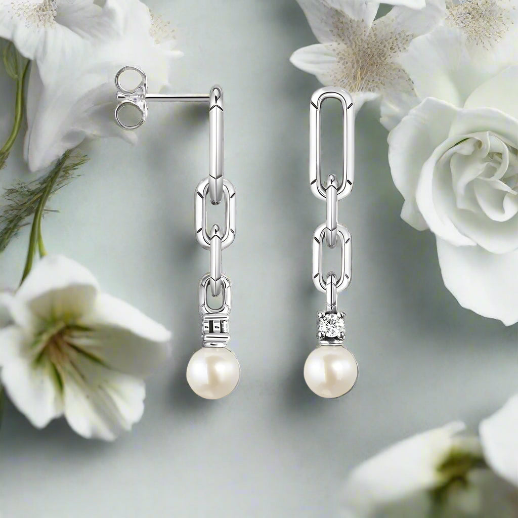 Trendy Pearl Chain Earrings-Evani Naomi Jewelry
