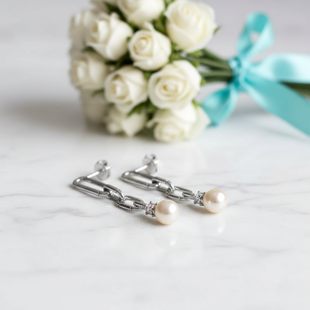 Trendy Pearl Chain Earrings-Evani Jewelry