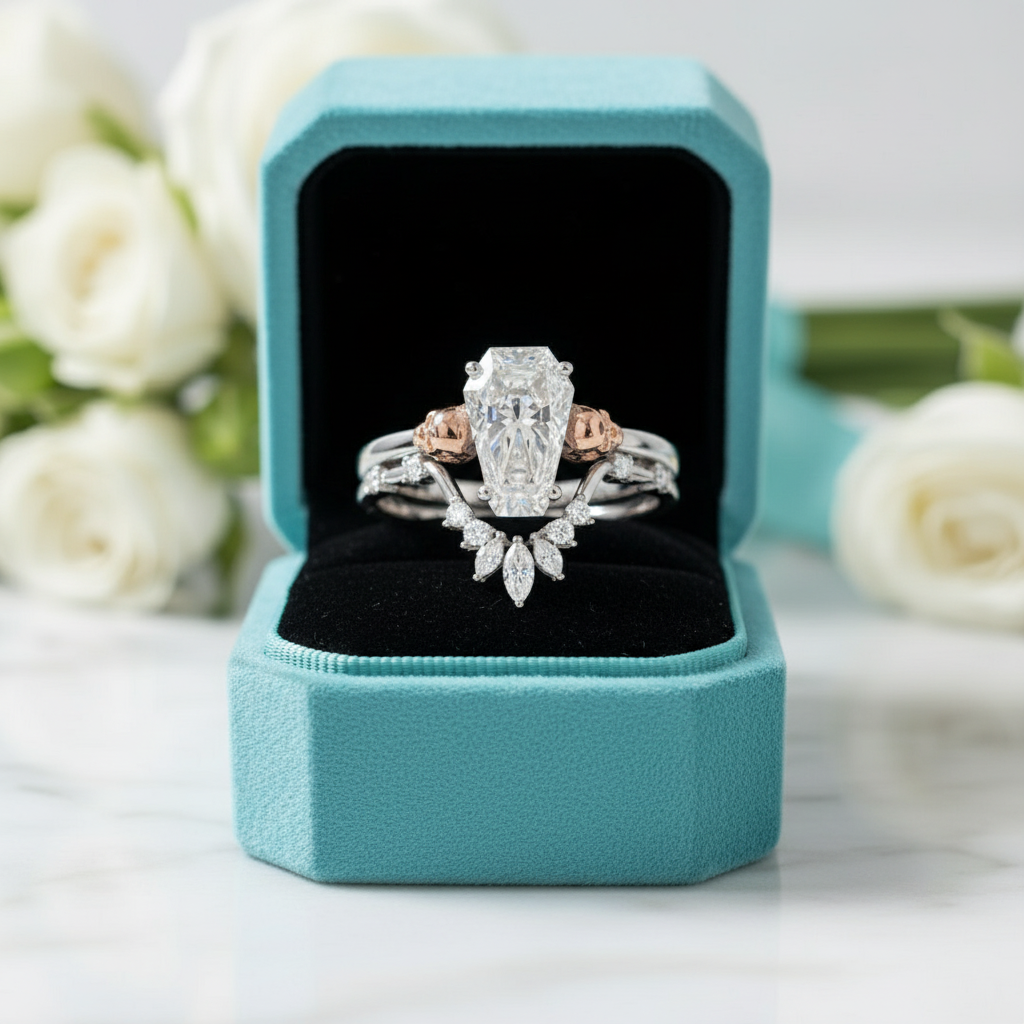 Gothic Wedding Rings in 14k White Gold Limited Coffin Cut Diamond-Evani Jewelry