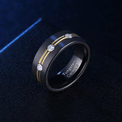Tungsten Diamond Double Gold Lines Men's Wedding Band-Evani Naomi Jewelry
