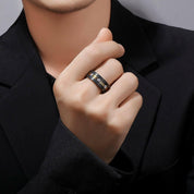 Tungsten Diamond Double Gold Lines Men's Wedding Band-Evani Naomi Jewelry