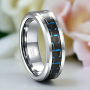 Tungsten Men's Wedding Band with Black & Blue Carbon Fiber-Evani Naomi Jewelry