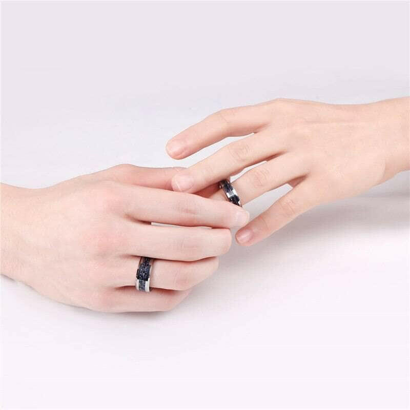 Tungsten Men's Wedding Band with Black & Blue Carbon Fiber-Evani Jewelry
