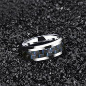Tungsten Men's Wedding Band with Black & Blue Carbon Fiber-Evani Naomi Jewelry