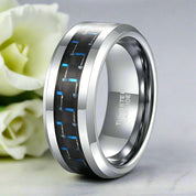 Tungsten Men's Wedding Band with Black & Blue Carbon Fiber-Evani Naomi Jewelry