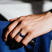 Tungsten Men's Wedding Band with Blue Maple Inlay-Evani Naomi Jewelry