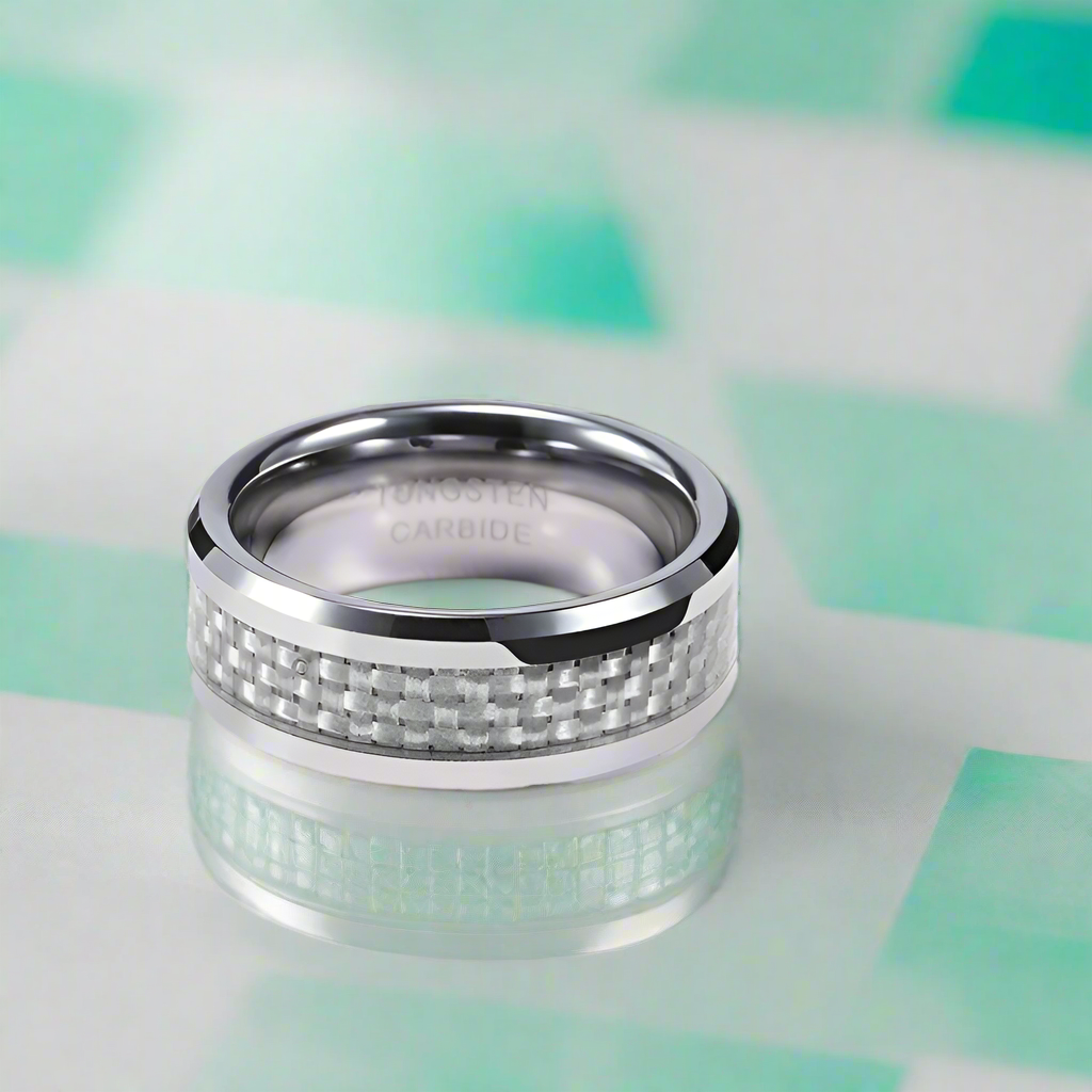 Tungsten Men's Wedding Band with Carbon Fiber Inlay-Evani Jewelry
