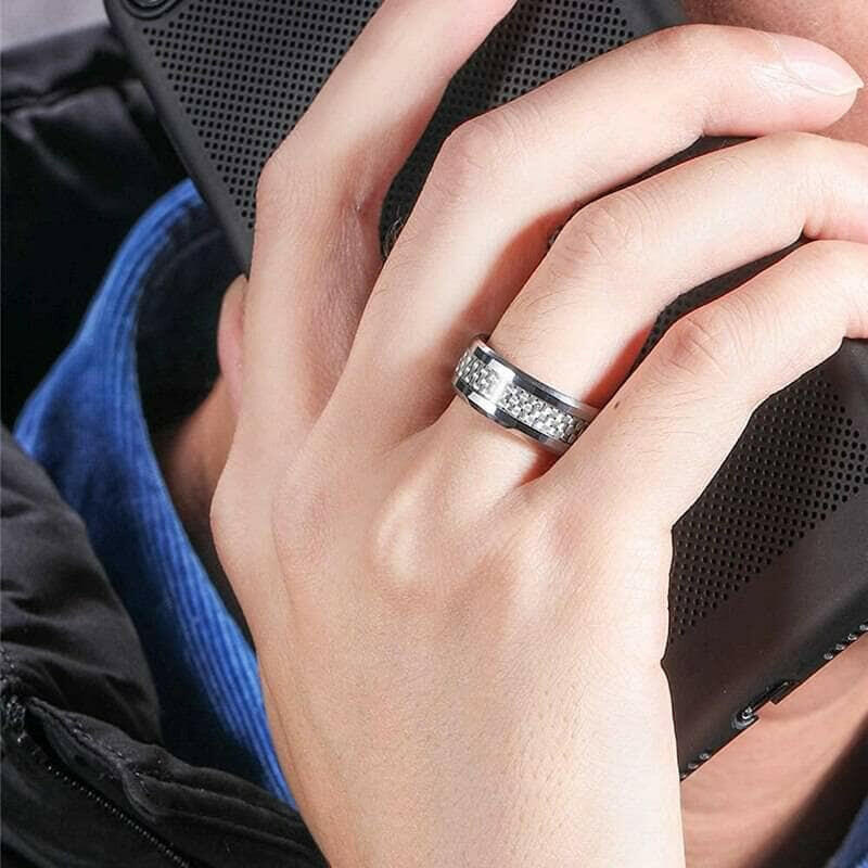 Tungsten Men's Wedding Band with Carbon Fiber Inlay-Evani Jewelry