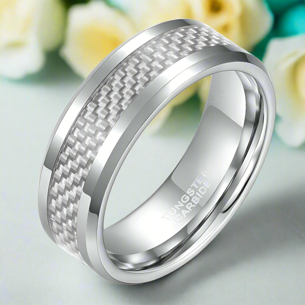 Tungsten Men's Wedding Band with Carbon Fiber Inlay-Evani Jewelry