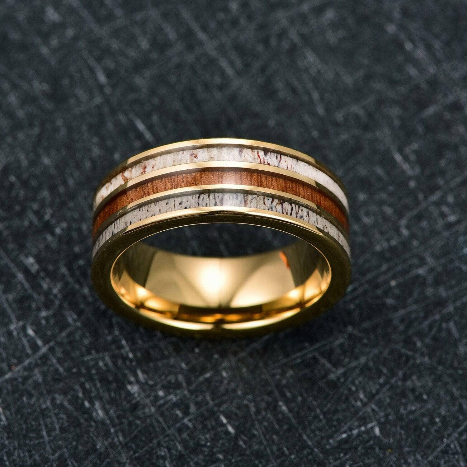 Tungsten Men's Wedding Band with Deer Antler & Wood Grain Inlay-Evani Naomi Jewelry
