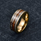 Tungsten Men's Wedding Band with Deer Antler & Wood Grain Inlay-Evani Naomi Jewelry