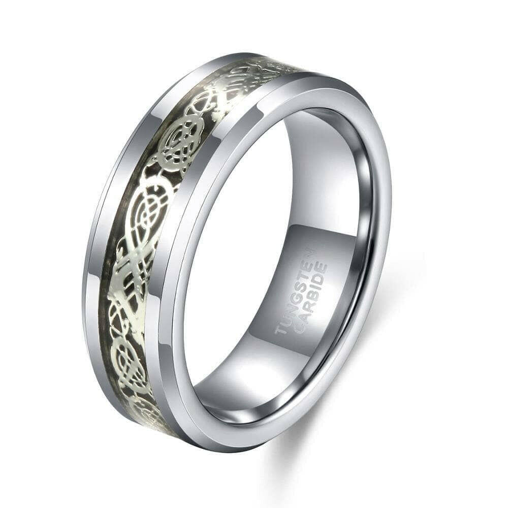 Tungsten Men's Wedding Band with Dragon Inlay-Evani Naomi Jewelry