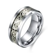 Tungsten Men's Wedding Band with Dragon Inlay-Evani Naomi Jewelry