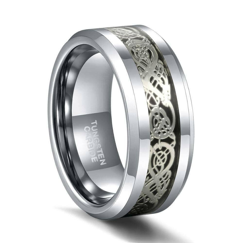 Tungsten Men's Wedding Band with Dragon Inlay-Evani Naomi Jewelry