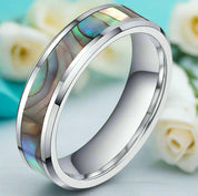 Tungsten Men's Wedding Band with Green Abalone Inlay-Evani Naomi Jewelry