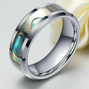 Tungsten Men's Wedding Band with Green Abalone Inlay-Evani Naomi Jewelry