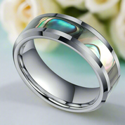 Tungsten Men's Wedding Band with Green Abalone Inlay - Evani Naomi Jewelry