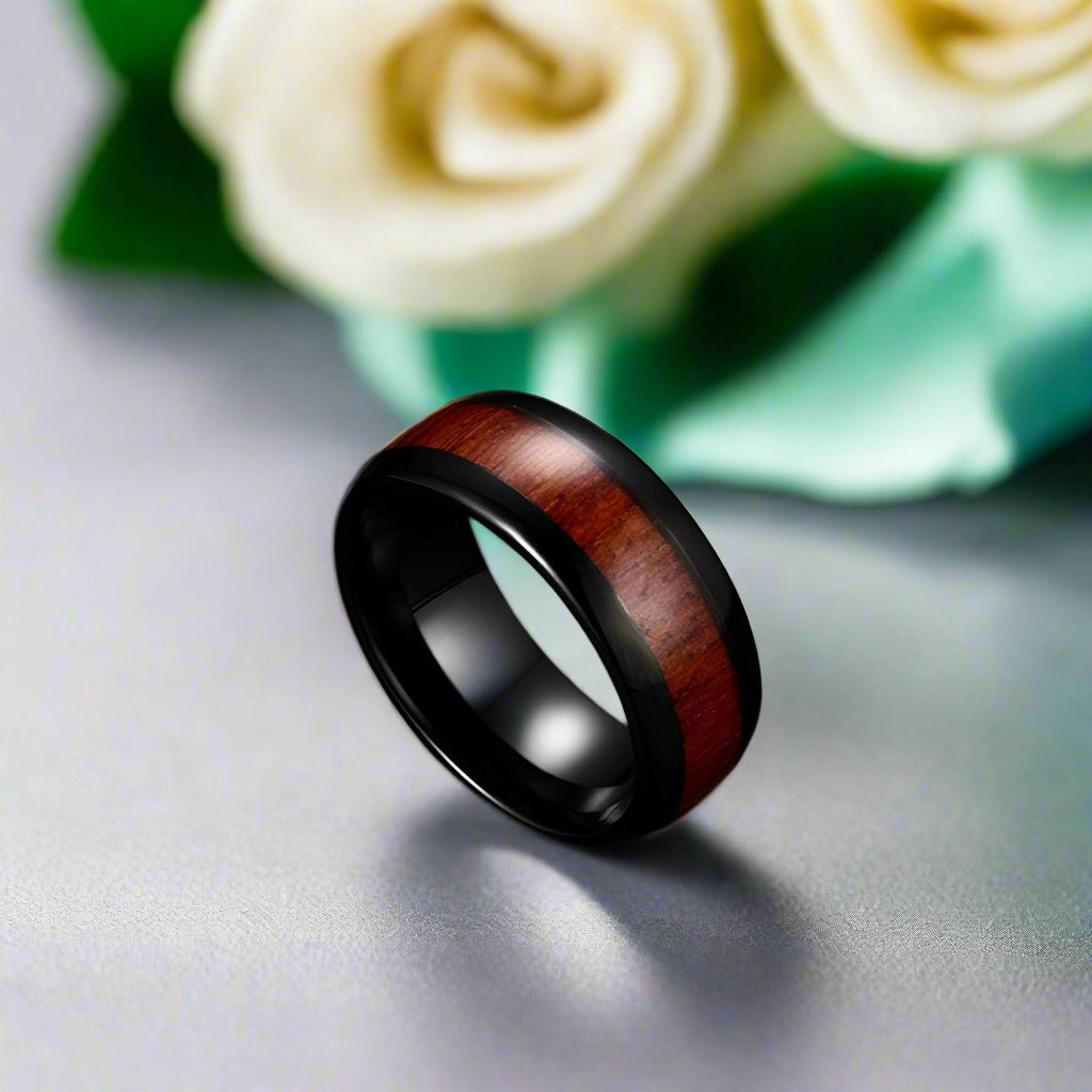 Tungsten Men's Wedding Band with Matte Wood-Evani Jewelry