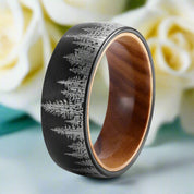 Tungsten Men's Wedding Band with Solid Inner Wood & Laser Forest Pattern-Evani Naomi Jewelry
