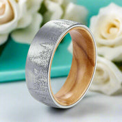 Tungsten Men's Wedding Band with Solid Inner Wood & Laser Forest Pattern-Evani Naomi Jewelry