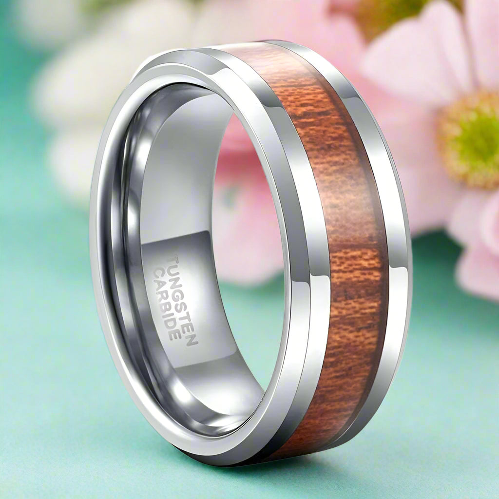 Tungsten Men's Wedding Band with Wood Inlay-Evani Naomi Jewelry