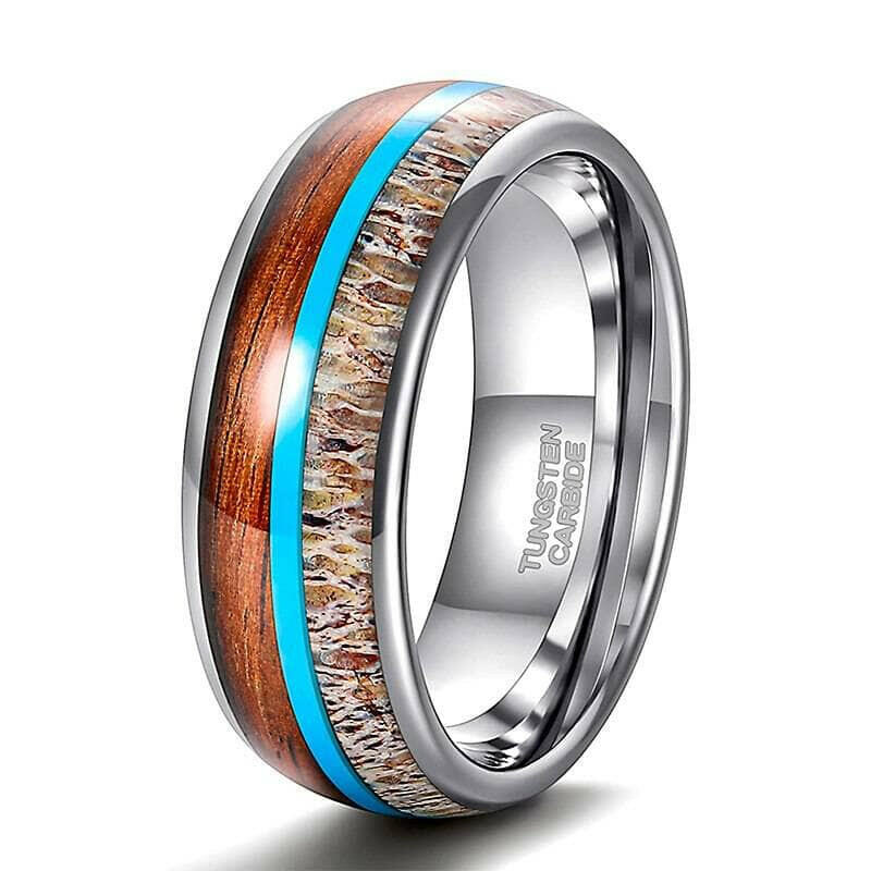 Tungsten Men's Wedding Band with Wood, Malachite, & Antler Inlay-Evani Naomi Jewelry