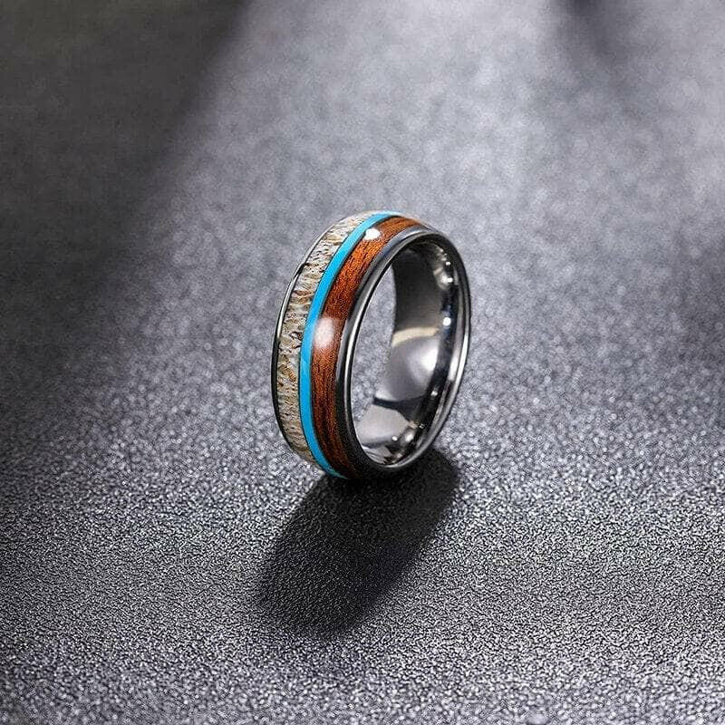 Tungsten Men's Wedding Band with Wood, Malachite, & Antler Inlay-Evani Naomi Jewelry