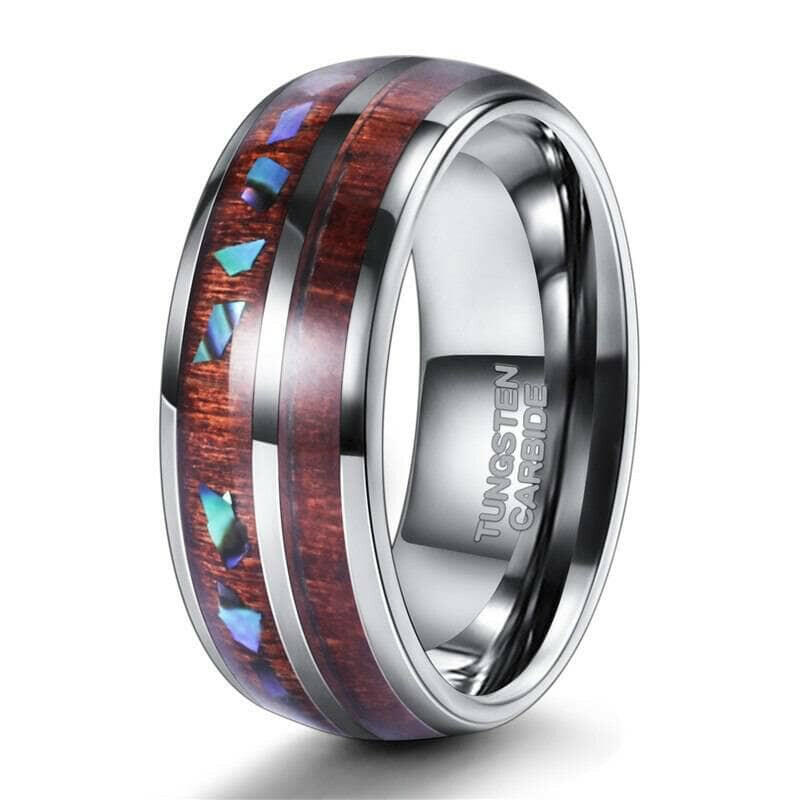 Tungsten Men's Wedding Band with Wood & Shell Inlay-Evani Naomi Jewelry