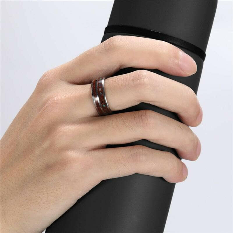 Tungsten Men's Wedding Band with Wood & Shell Inlay-Evani Naomi Jewelry