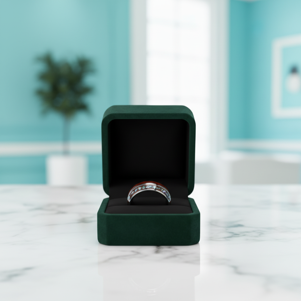 Tungsten Men's Wedding Band with Wood & Shell Inlay - Evani Naomi Jewelry