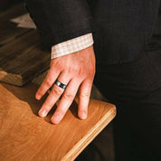 Tungsten Unisex Wedding Band with Carbon Fiber Steampunk Wheel Inlay-Evani Naomi Jewelry