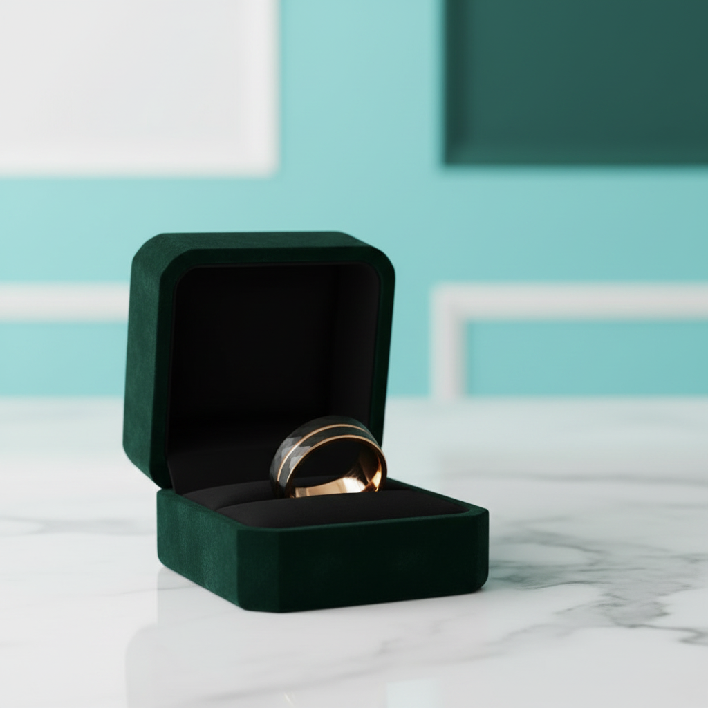 Tungsten Wedding Band in Two-Tone Black & Rose Gold - Evani Naomi Jewelry