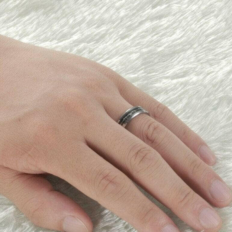 Tungsten Wedding Band with Carbon Fiber Cardiogram Inlay-Evani Naomi Jewelry