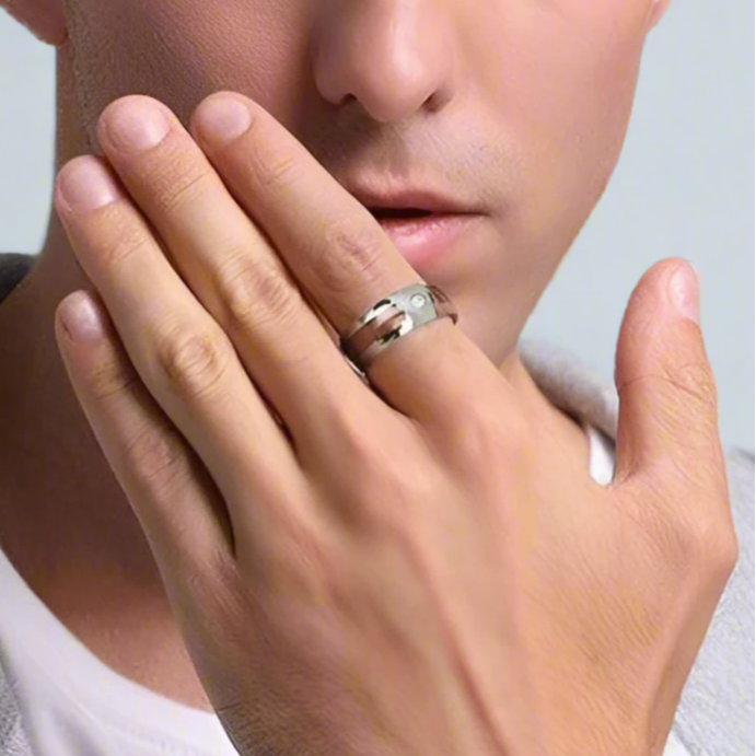 Tungsten Wedding Band with Diamond Alternative & Wood Inlay-Evani Naomi Jewelry
