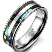 Tungsten Wedding Band with Double Abalone Shell Inlay-Evani Naomi Jewelry