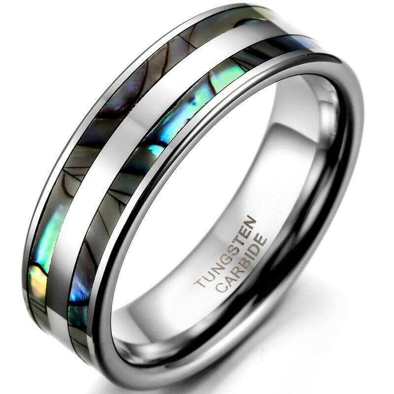 Tungsten Wedding Band with Double Abalone Shell Inlay-Evani Naomi Jewelry