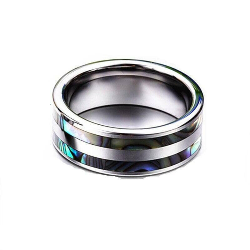 Tungsten Wedding Band with Double Abalone Shell Inlay-Evani Naomi Jewelry