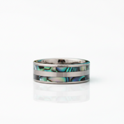 Tungsten Wedding Band with Double Abalone Shell Inlay - Evani Naomi Jewelry