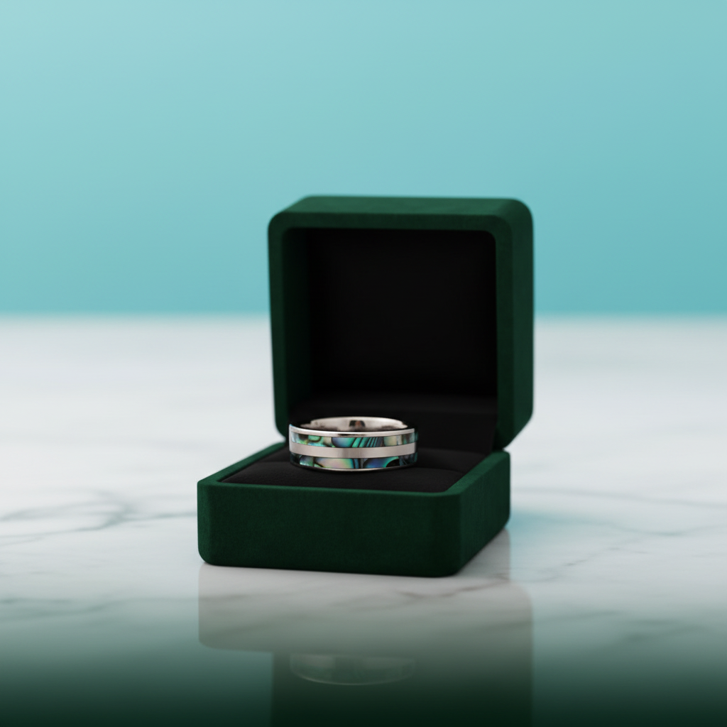 Tungsten Wedding Band with Double Abalone Shell Inlay - Evani Naomi Jewelry