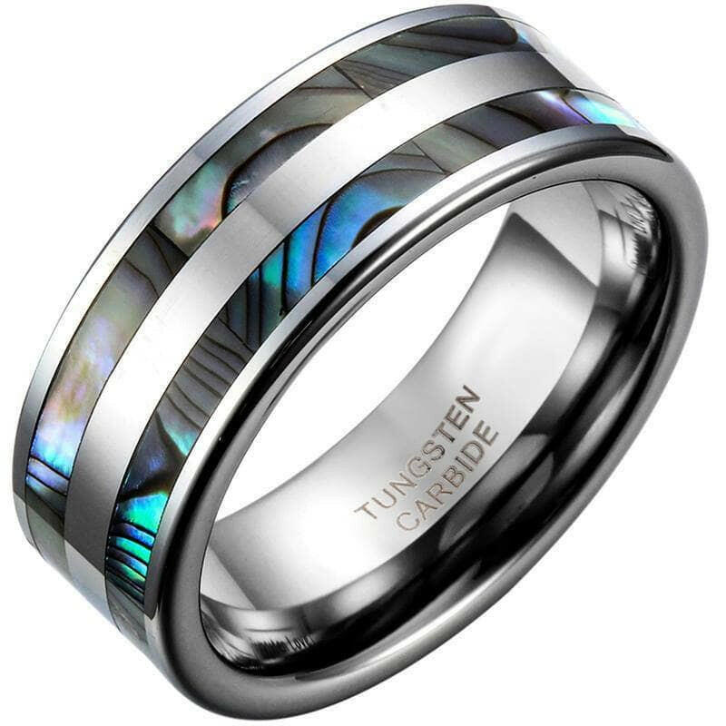 Tungsten Wedding Band with Double Abalone Shell Inlay-Evani Naomi Jewelry