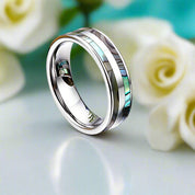 Tungsten Wedding Band with Double Abalone Shell Inlay-Evani Naomi Jewelry