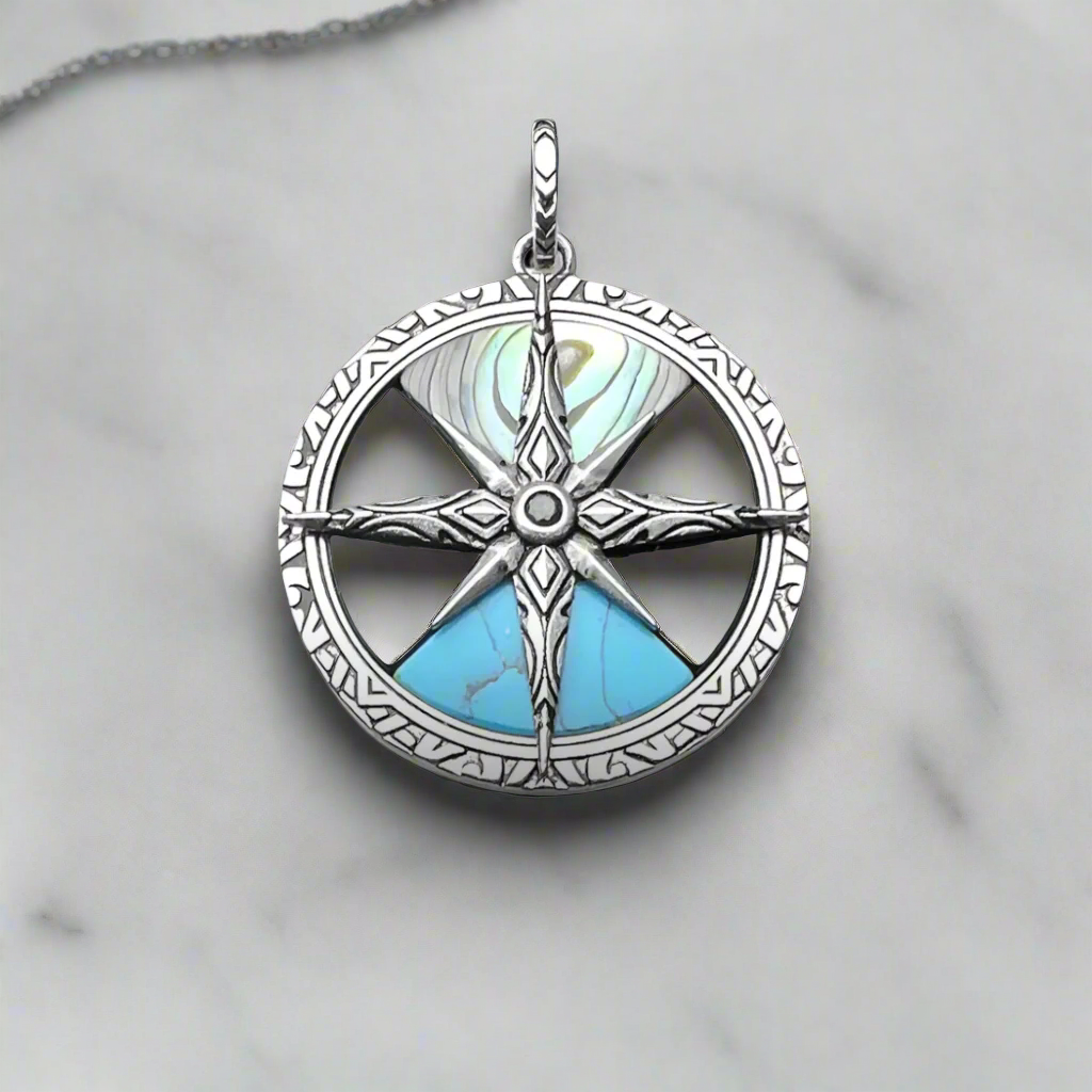 Turquoise Compass Vintage Pendant-Evani Naomi Jewelry