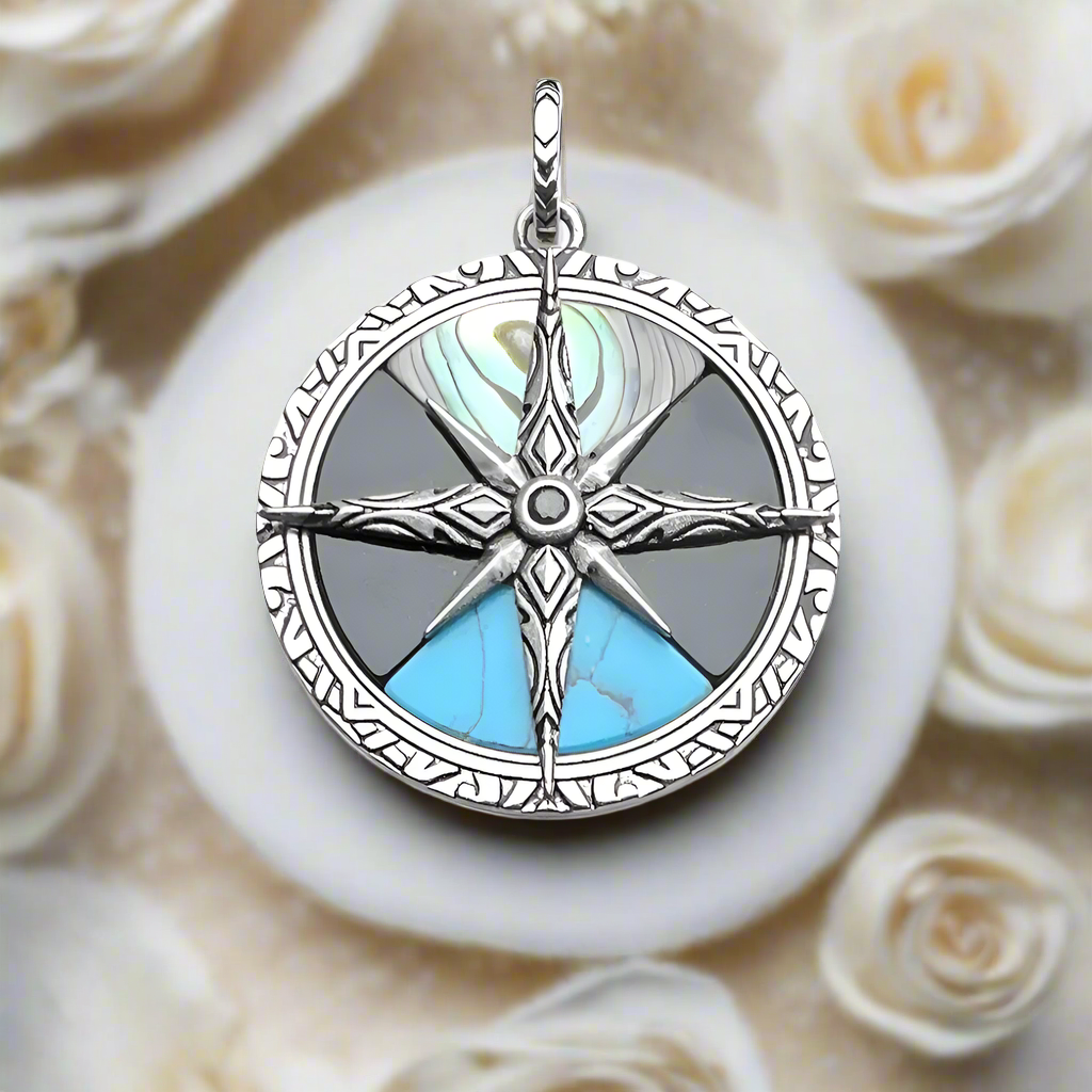 Turquoise Compass Vintage Pendant-Evani Naomi Jewelry